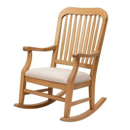 Fauteuil à bascule en bois avec coussin beige