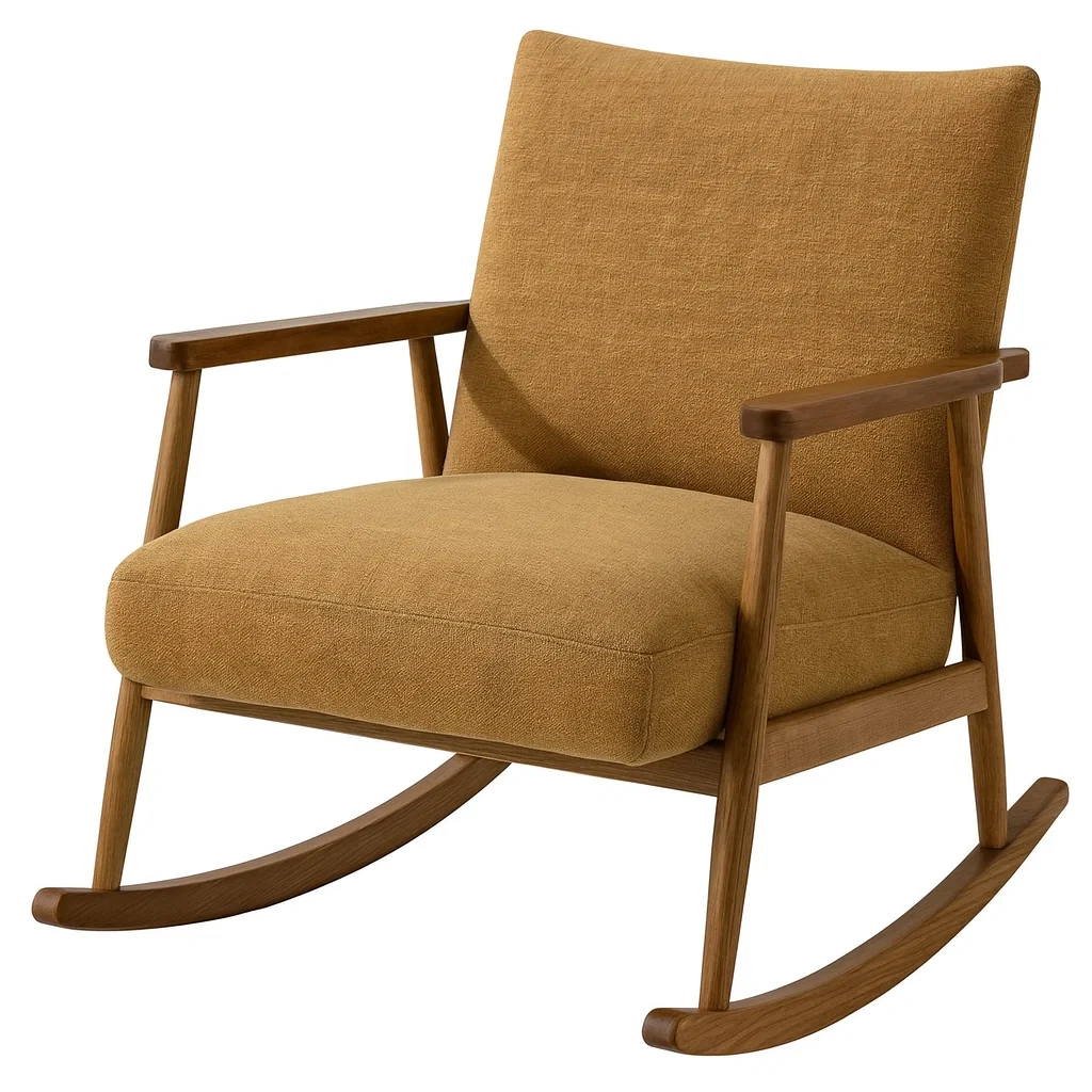 Fauteuil à bascule en tissu polyester marron et bois de hêtre
