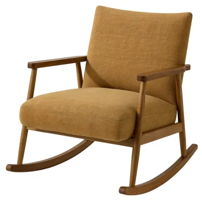 Fauteuil à bascule en tissu polyester marron et bois de hêtre