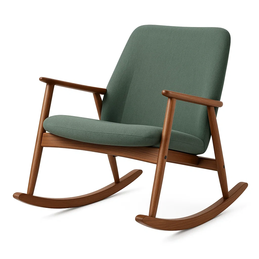 Fauteuil à bascule en bois et tissu vert