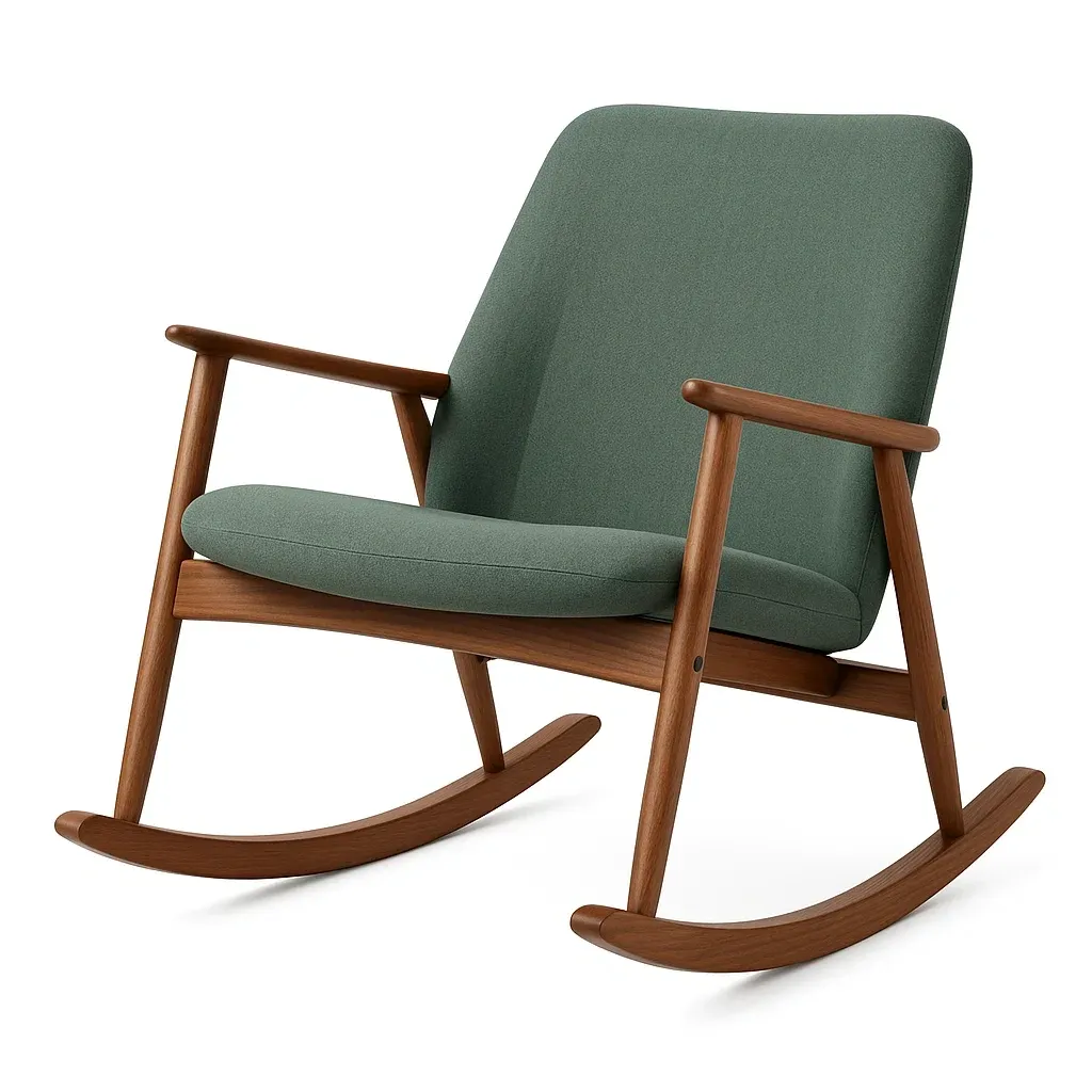 Fauteuil à bascule en bois et tissu vert