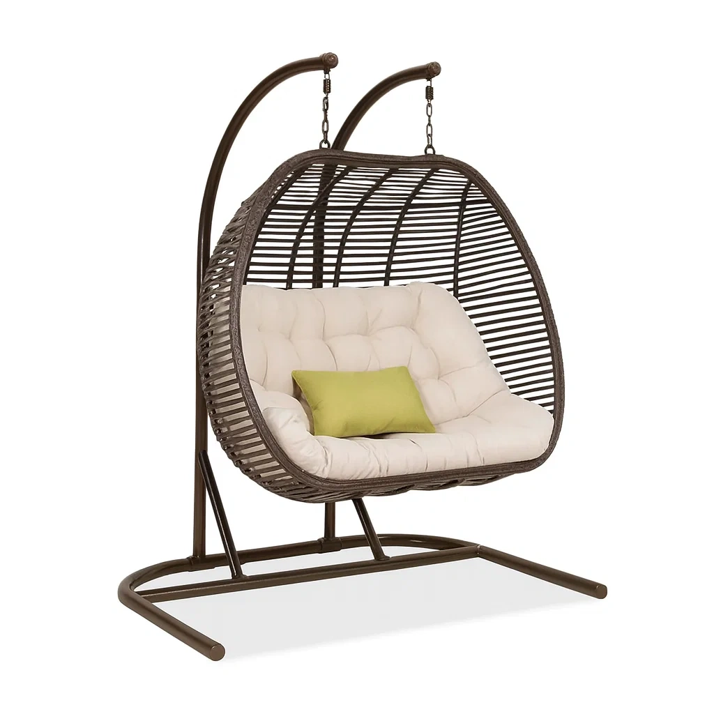 Fauteuils œuf suspendus double en résine tressée avec coussins en polyester