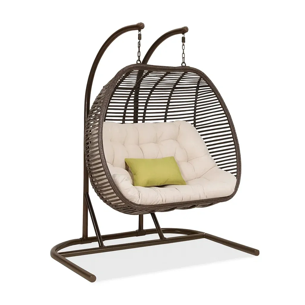 Fauteuils œuf suspendus double en résine tressée avec coussins en polyester