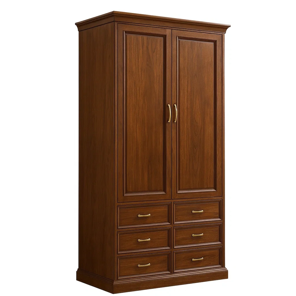 Armoire en bois marron avec tiroirs et portes 200×90×50 cm
