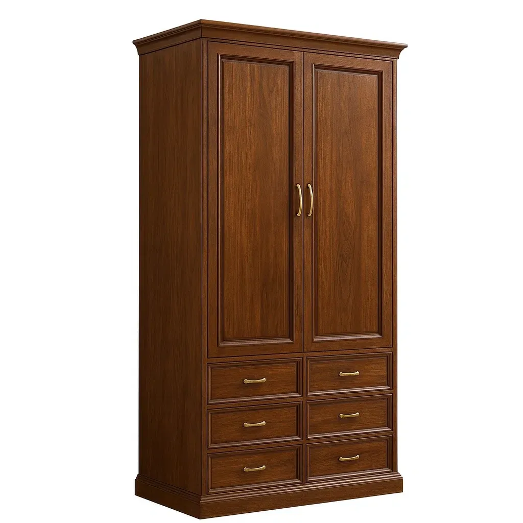 Armoire en bois marron avec tiroirs et portes 200×90×50 cm