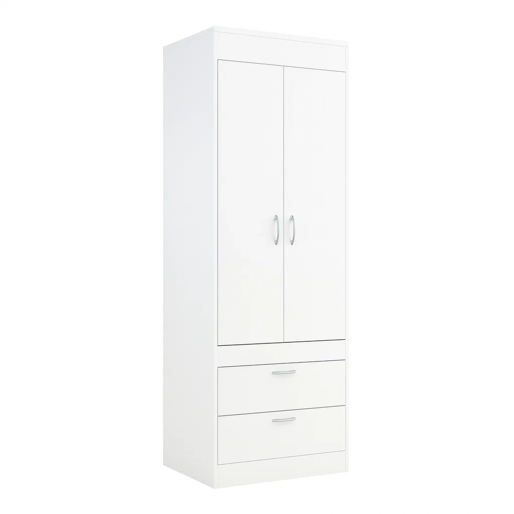 Armoire en bois blanc avec 2 portes et 2 tiroirs