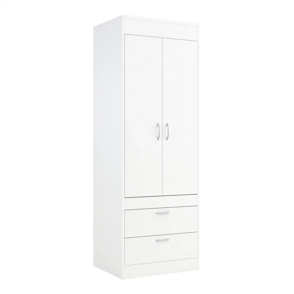 Armoire en bois blanc avec 2 portes et 2 tiroirs