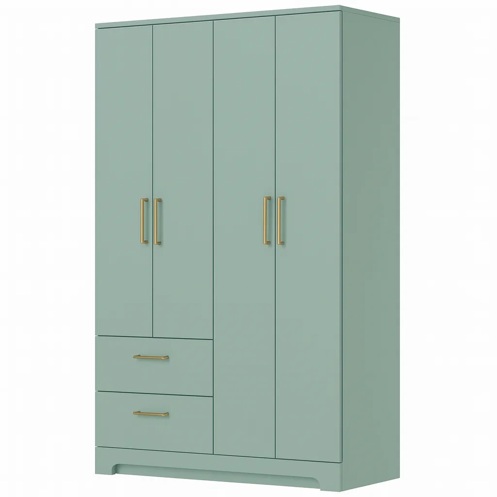 Armoire en bois vert à 4 portes et 2 tiroirs