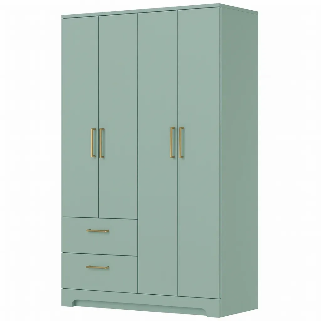 Armoire en bois vert à 4 portes et 2 tiroirs