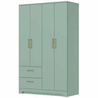 Armoire en bois vert à 4 portes et 2 tiroirs
