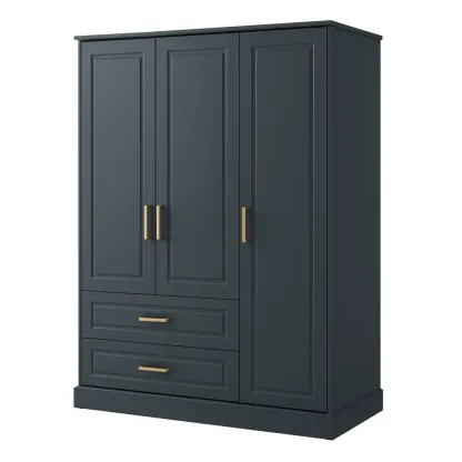 Armoire bleu foncé à 3 portes avec tiroirs en bois composite