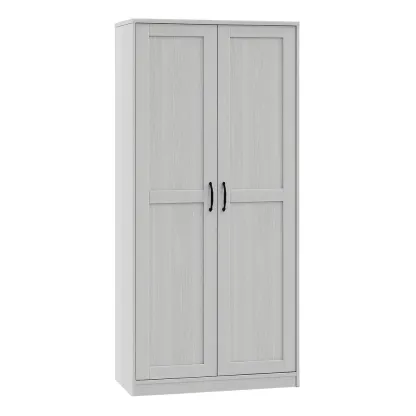 Armoire en bois composite gris à deux portes avec poignées en acier