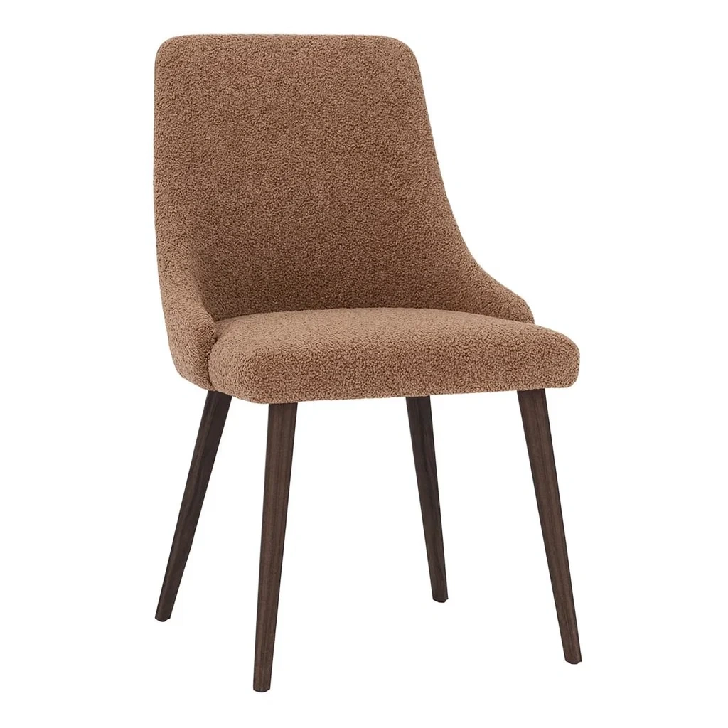 Chaises de salle à manger en tissu bouclé brun avec pieds en bois foncé