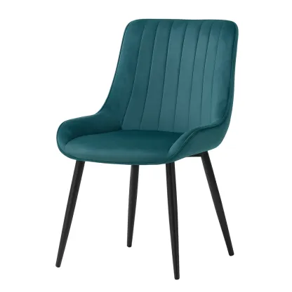 Chaises de salle à manger en velours vert canard avec pieds en métal