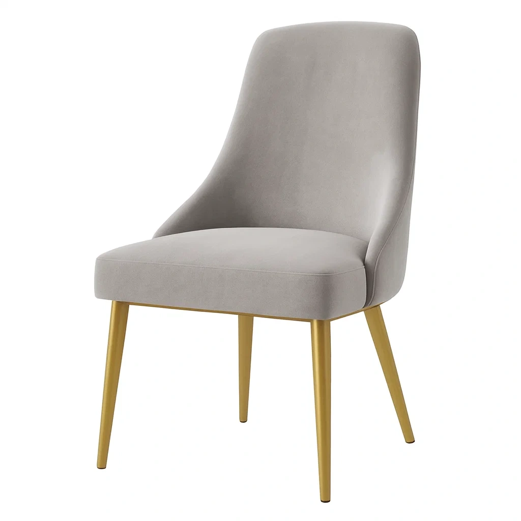 Chaises de salle à manger en velours gris avec pieds en métal doré