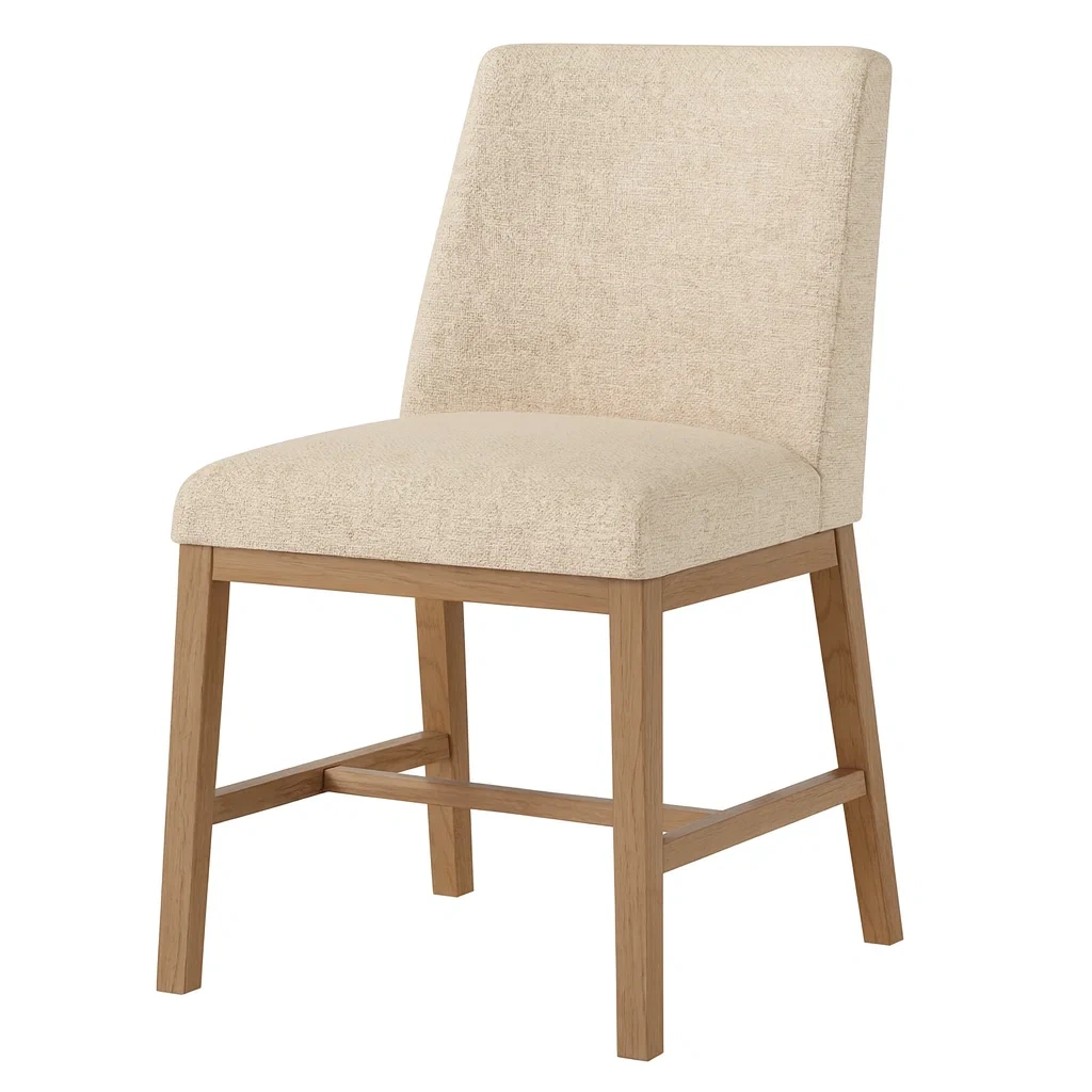 Chaises de salle à manger en tissu beige avec cadre en bois de chêne
