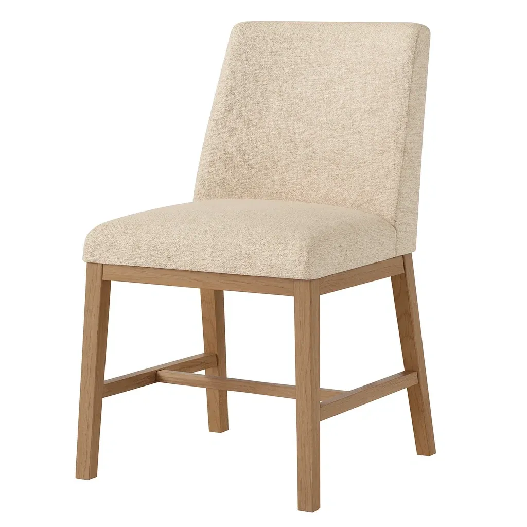 Chaises de salle à manger en tissu beige avec cadre en bois de chêne