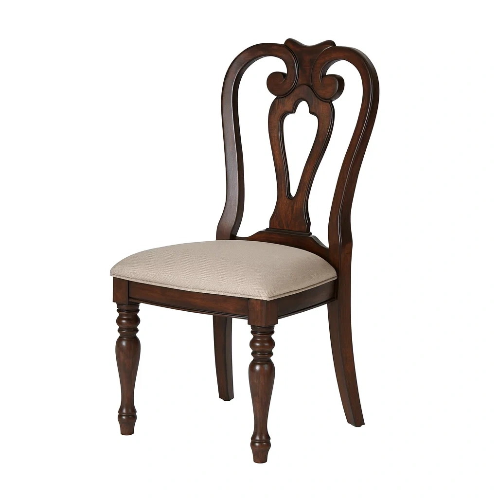 Chaises de salle à manger en bois massif avec assise en tissu beige