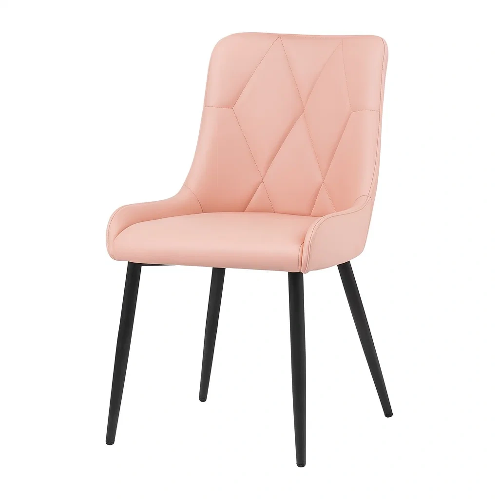 Chaises de salle à manger en similicuir rose avec pieds en métal
