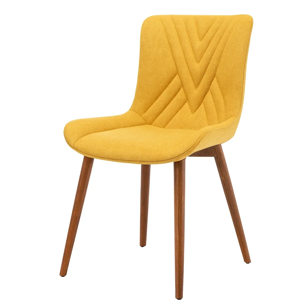 Chaises de salle à manger en tissu jaune avec pieds en bois