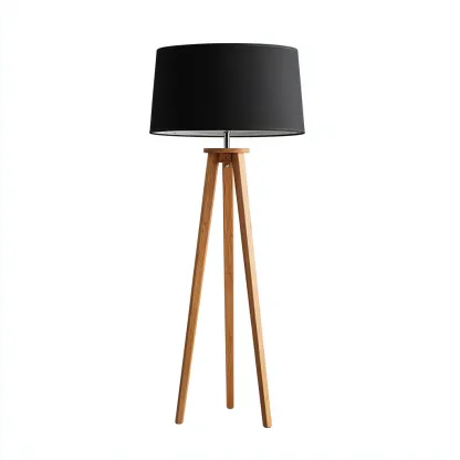 Lampadaire bois tissu 48x48x155 cm bois-noir pour salon - design scandinave-Nicheoliq