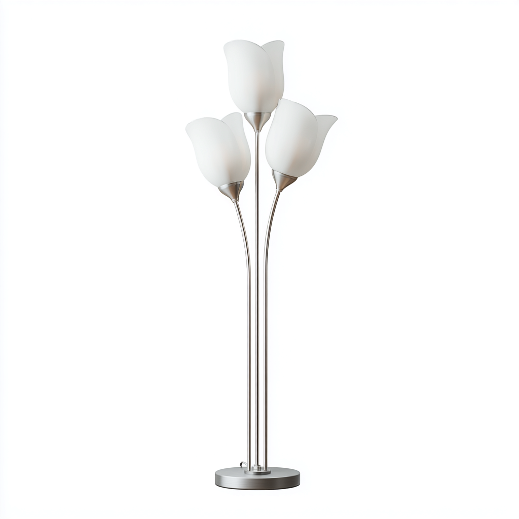 Lampadaire métal et verre 3 lumières 38x30x165 cm blanc-argent - design moderne pour salon-Nicheoliq
