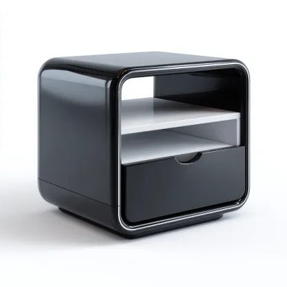 Table de chevet MDF 46x38x52 cm - noire brillante - style moderne - adaptée à la chambre-Nicheoliq