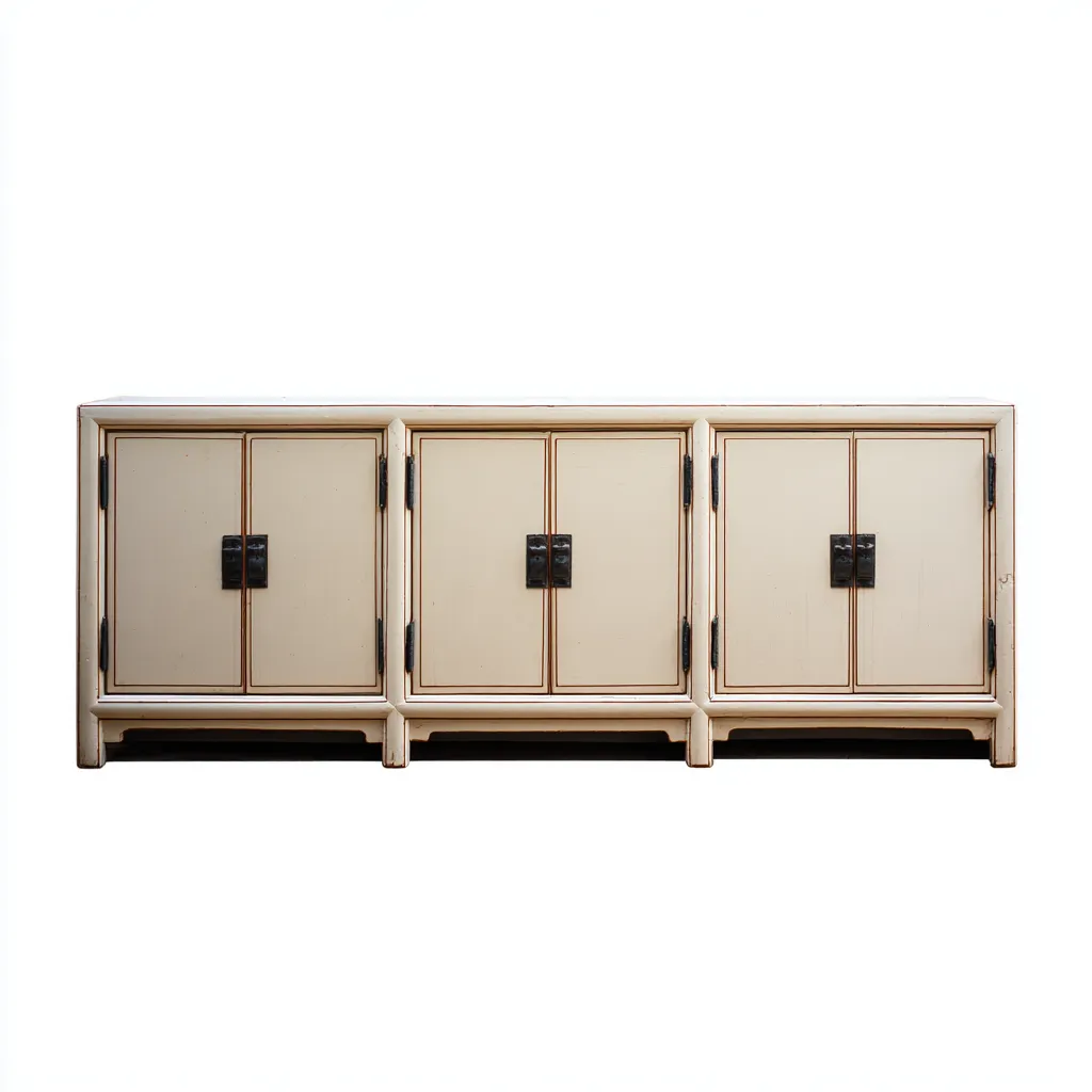 Meuble TV en bois massif 190x45x65 cm - beige - style vintage pour salon-Nicheoliq