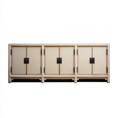Meuble TV en bois massif 190x45x65 cm - beige - style vintage pour salon-Nicheoliq