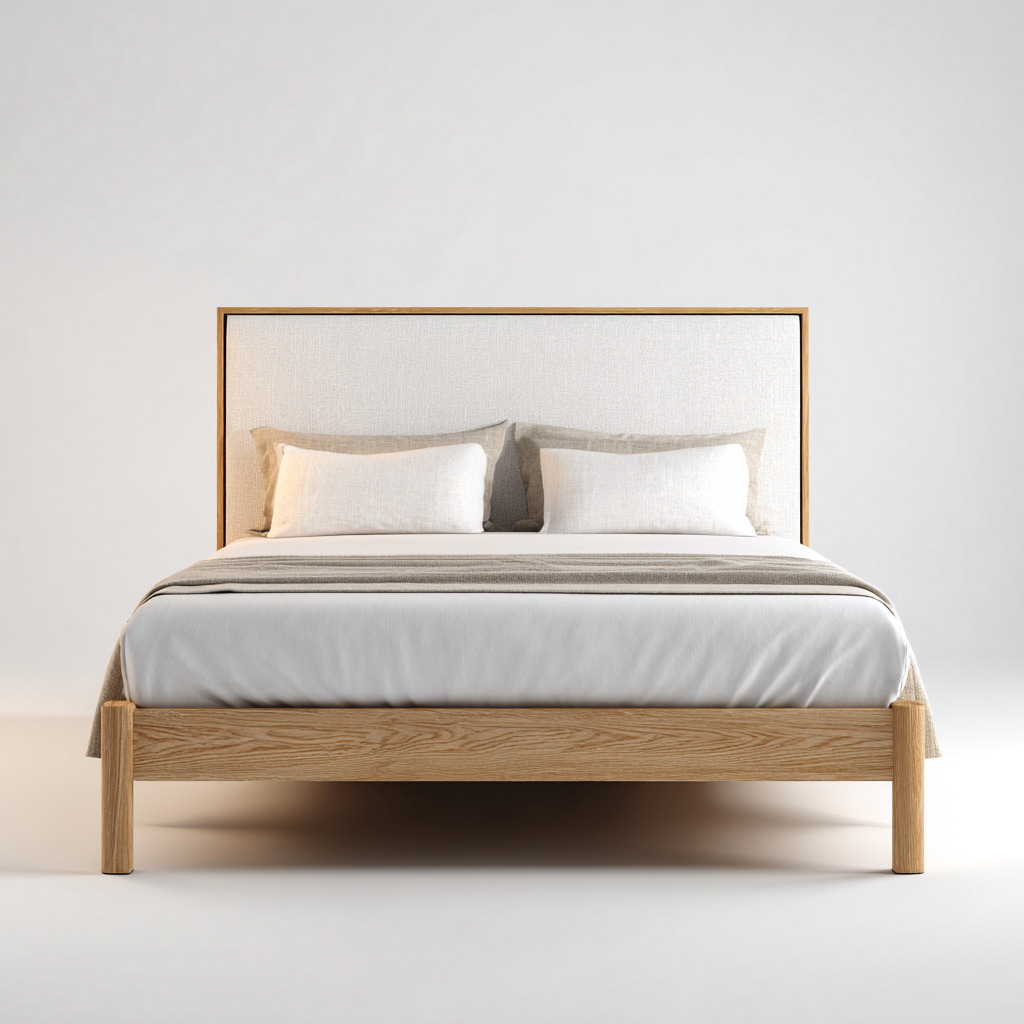 Lit 2 places bois et tissu 200x180x95 cm - chêne clair - pour chambre - style moderne-Nicheoliq