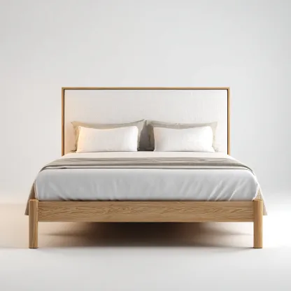 Lit 2 places bois et tissu 200x180x95 cm - chêne clair - pour chambre - style moderne-Nicheoliq