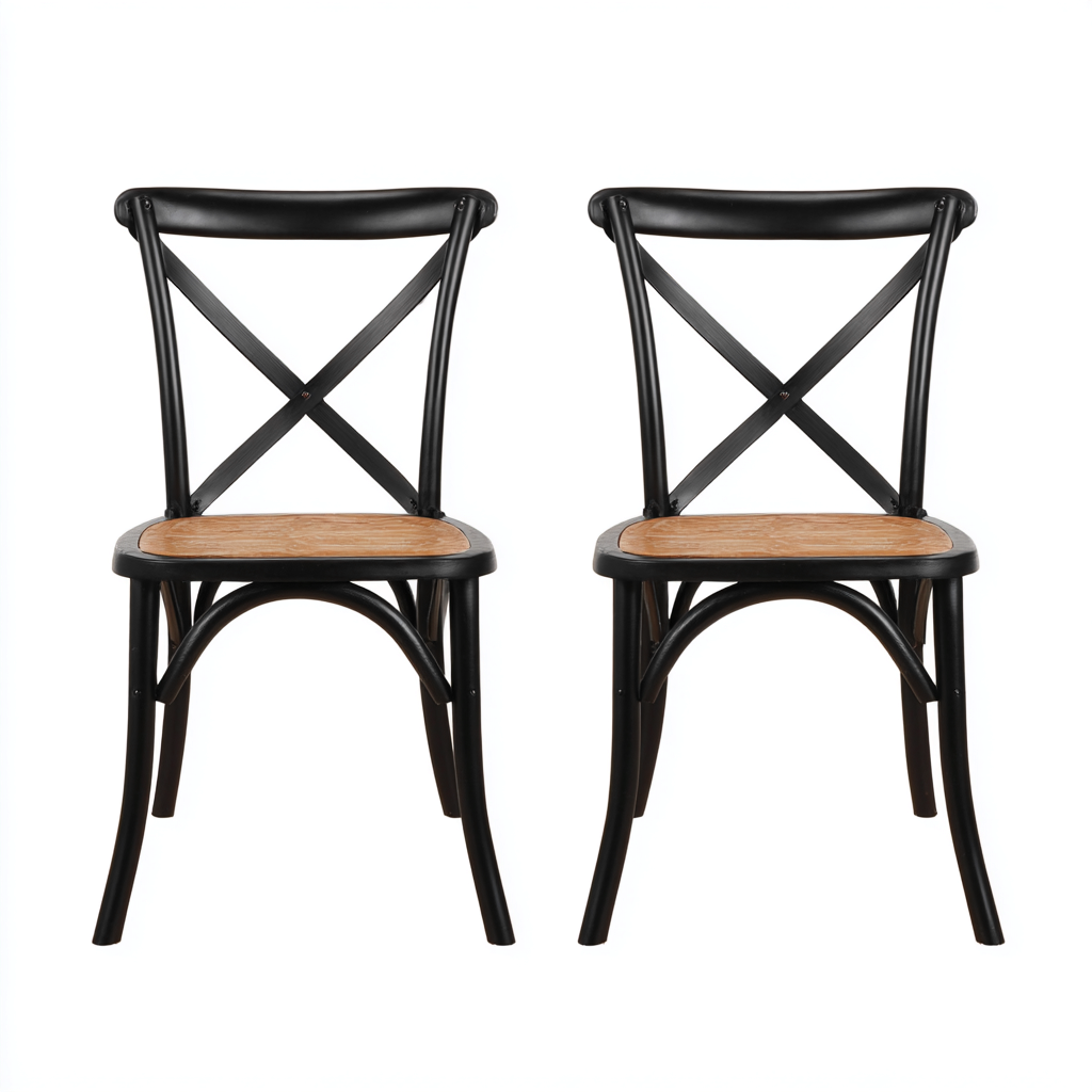 Chaise de salle à manger bois 50x52x88 cm - noir-naturel - design rustique pour salle à manger-Nicheoliq