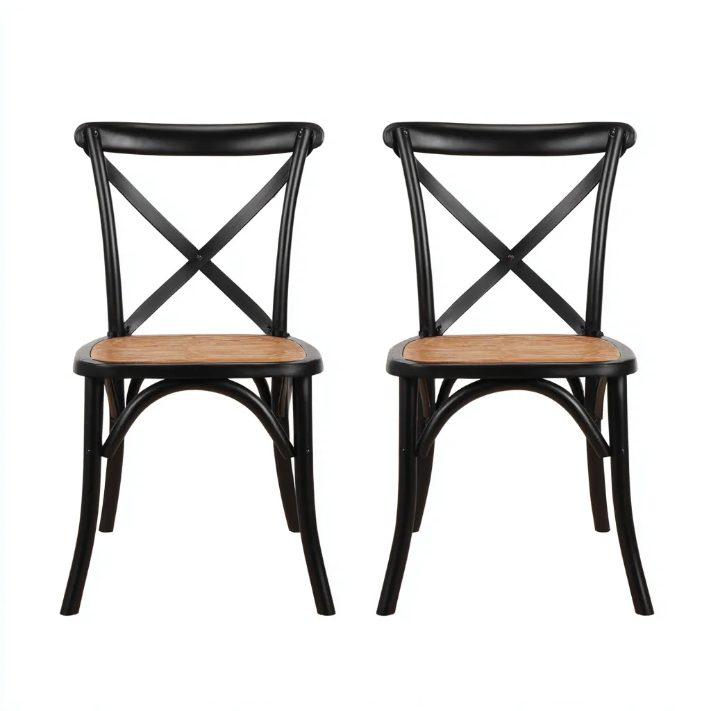 Chaise de salle à manger bois 50x52x88 cm - noir-naturel - design rustique pour salle à manger-Nicheoliq