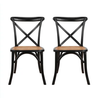 Chaise de salle à manger bois 50x52x88 cm - noir-naturel - design rustique pour salle à manger-Nicheoliq