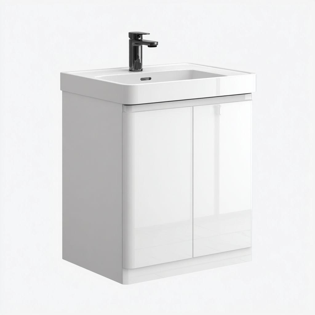 Meuble lavabo - MDF laqué - 60x45x55 cm - blanc - pour salle de bain - design moderne-Nicheoliq