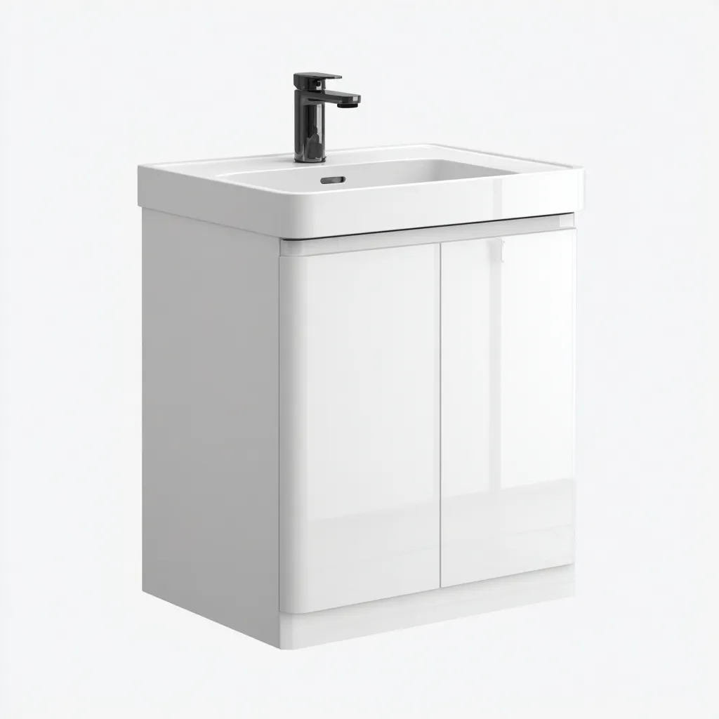 Meuble lavabo - MDF laqué - 60x45x55 cm - blanc - pour salle de bain - design moderne-Nicheoliq