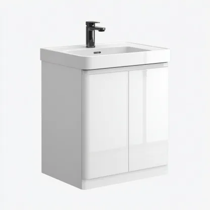 Meuble lavabo - MDF laqué - 60x45x55 cm - blanc - pour salle de bain - design moderne-Nicheoliq