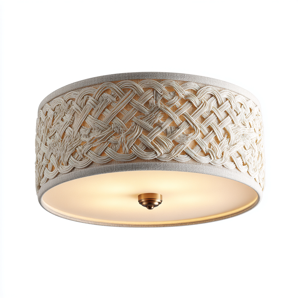 Plafonnier tissu métal 40x40x18 cm beige pour salon - design bohème-Nicheoliq