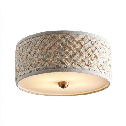 Plafonnier tissu métal 40x40x18 cm beige pour salon - design bohème-Nicheoliq