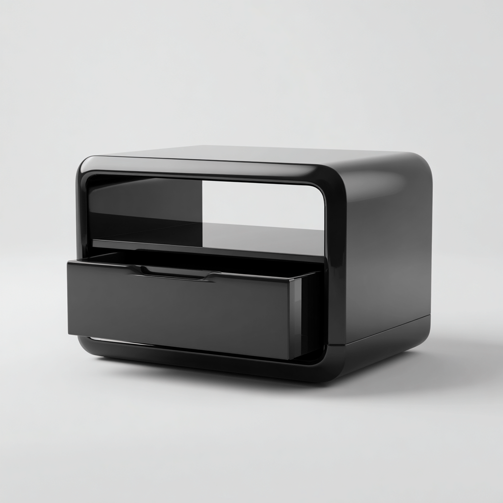 Table de chevet MDF 50x38x40 cm - noire brillante - style moderne - adaptée à la chambre-Nicheoliq