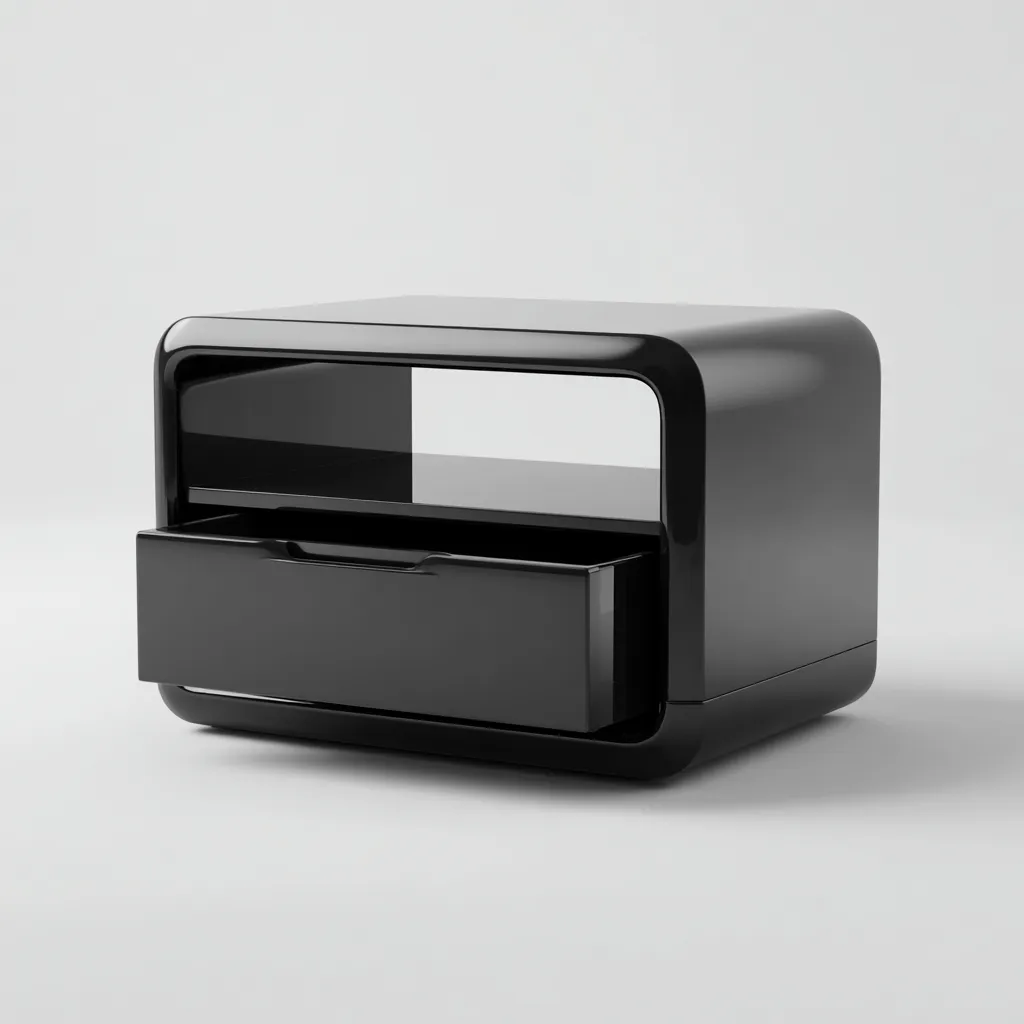 Table de chevet MDF 50x38x40 cm - noire brillante - style moderne - adaptée à la chambre-Nicheoliq