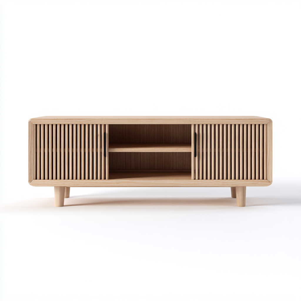 Meuble TV en bois 140x40x55 cm - bois clair - pour salon - design moderne-Nicheoliq