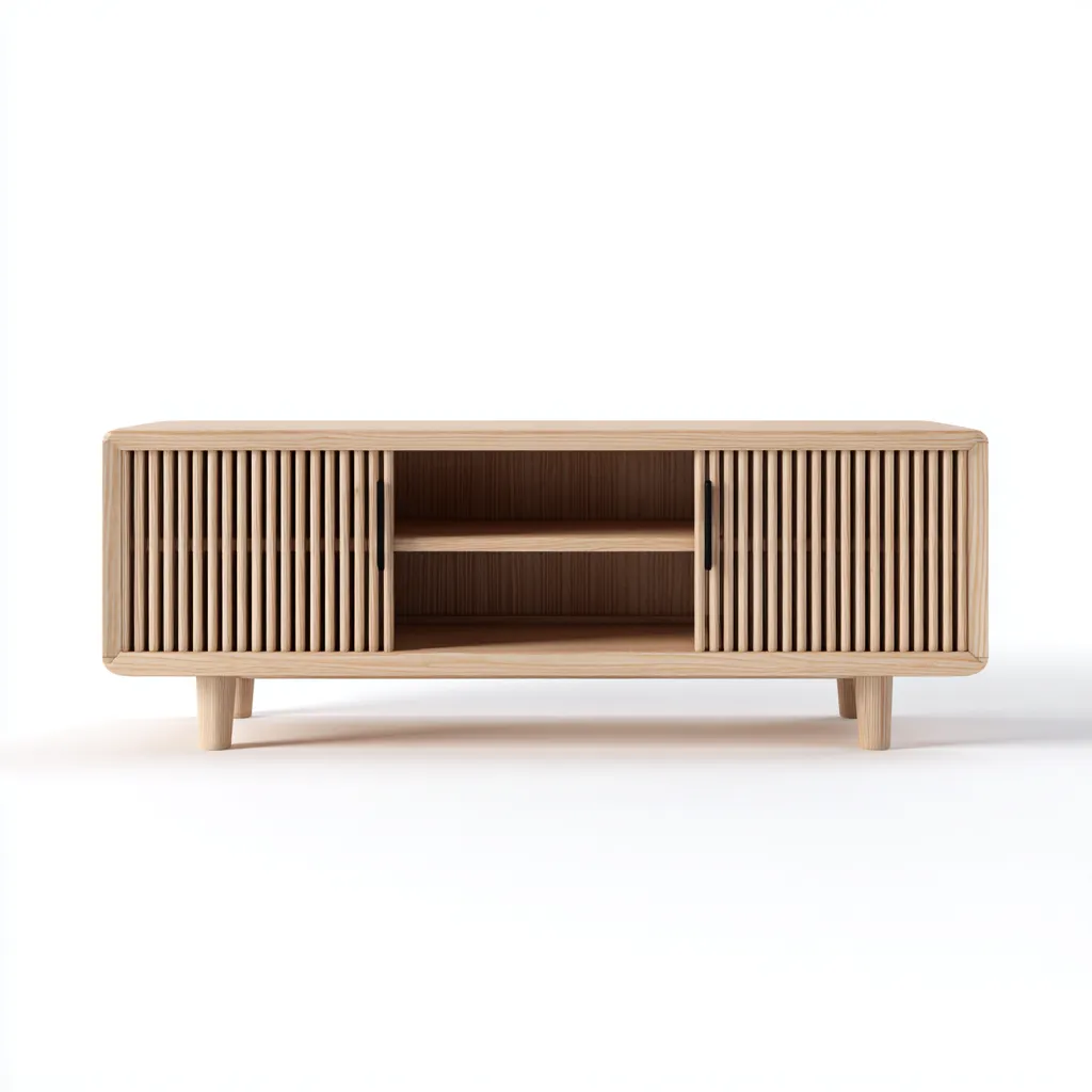 Meuble TV en bois 140x40x55 cm - bois clair - pour salon - design moderne-Nicheoliq
