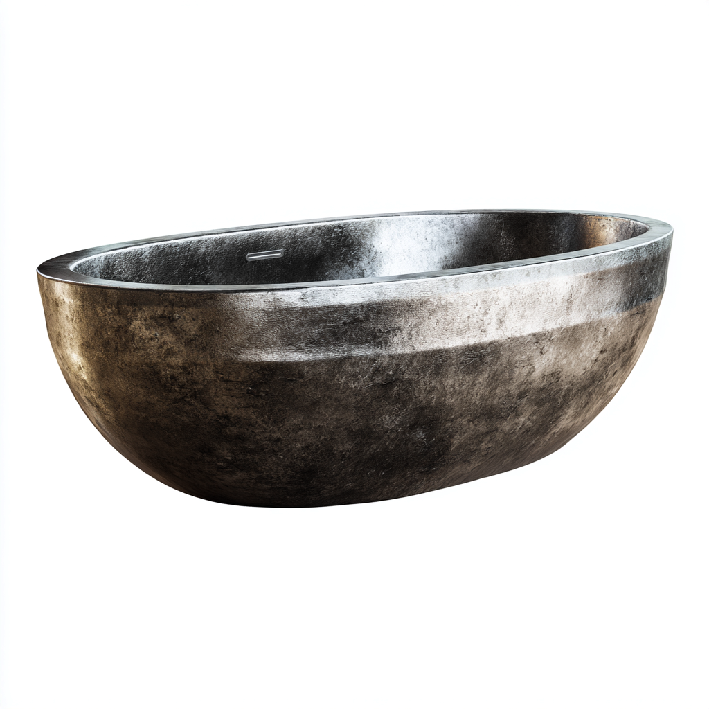 Baignoire îlot métal 175x82x54 cm - gris métallisé - design artisanal pour salle de bain - adaptée pour salle de bain-Nicheoliq