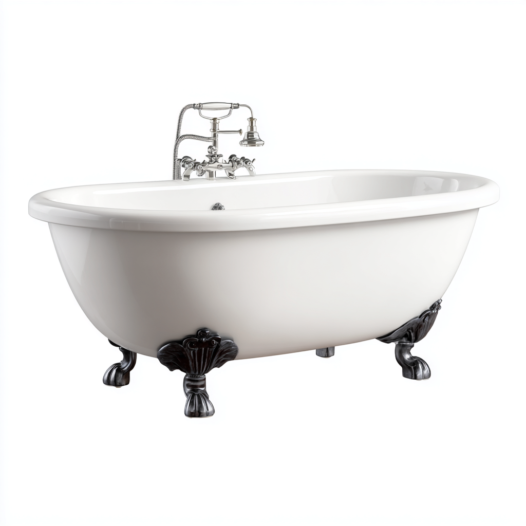 Baignoire sur pieds en acrylique 168x75x60 cm - blanc-noir - style rétro - adaptée à la salle de bain-Nicheoliq
