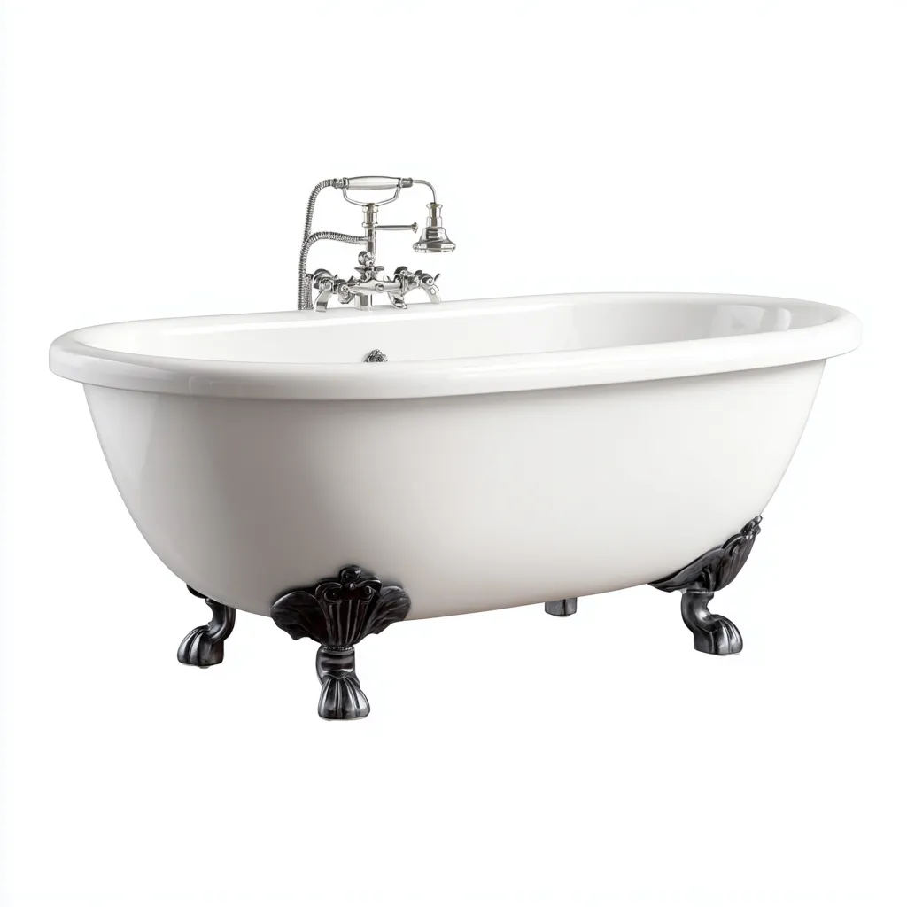 Baignoire sur pieds en acrylique 168x75x60 cm - blanc-noir - style rétro - adaptée à la salle de bain-Nicheoliq