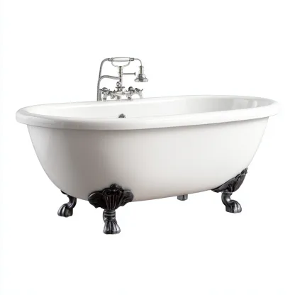 Baignoire sur pieds en acrylique 168x75x60 cm - blanc-noir - style rétro - adaptée à la salle de bain-Nicheoliq