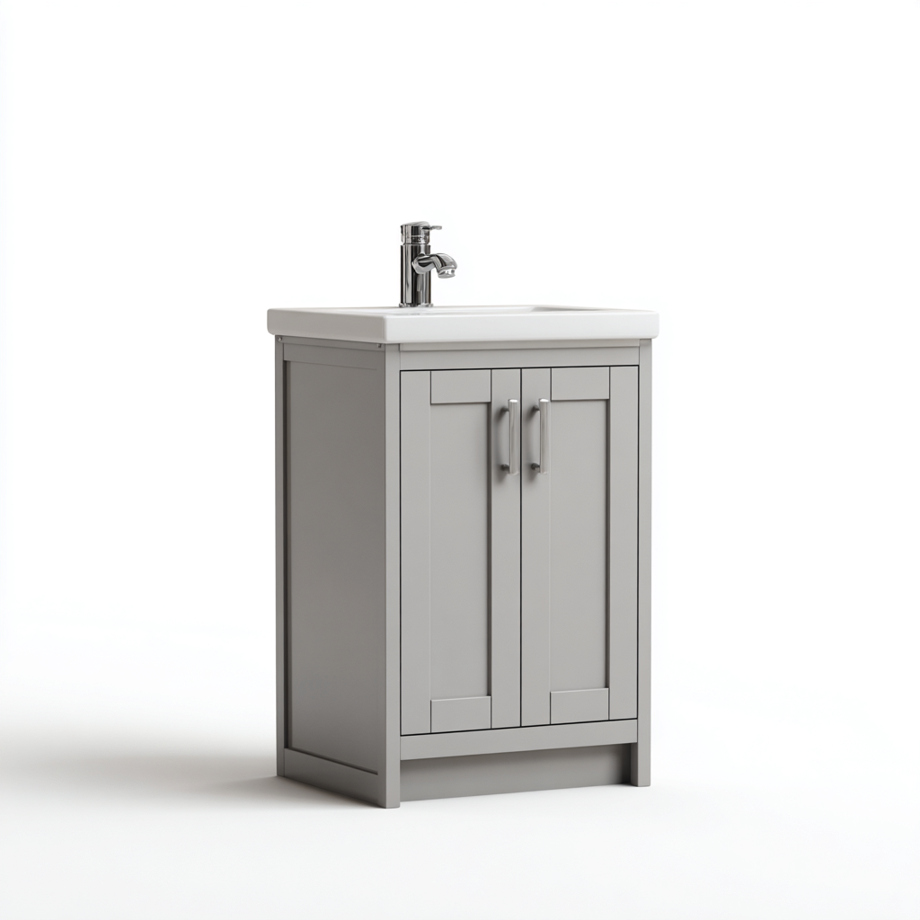 Meuble lavabo - bois MDF - 60x45x85 cm - gris clair - pour salle de bain - design moderne-Nicheoliq