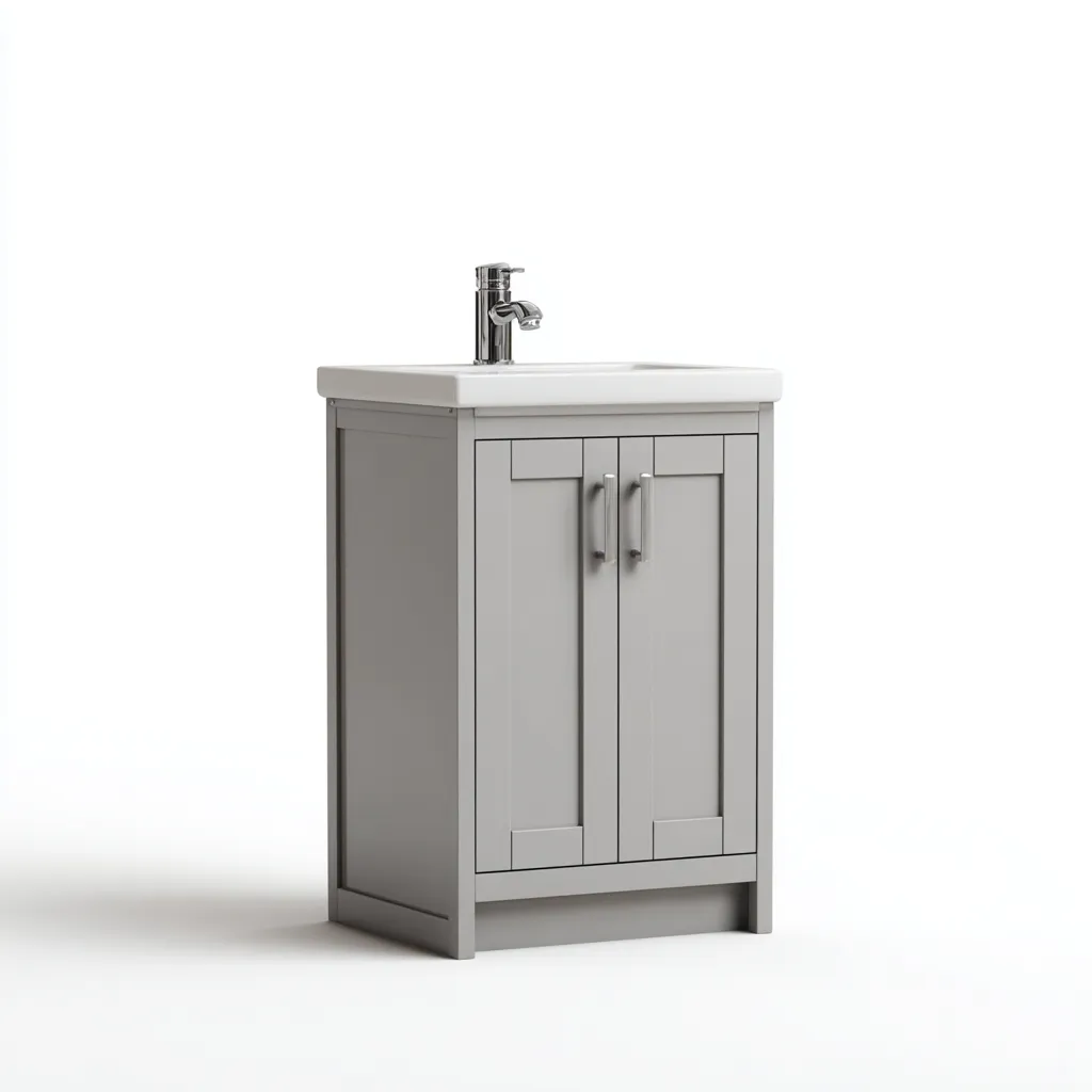 Meuble lavabo - bois MDF - 60x45x85 cm - gris clair - pour salle de bain - design moderne-Nicheoliq