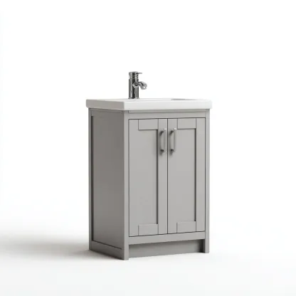 Meuble lavabo - bois MDF - 60x45x85 cm - gris clair - pour salle de bain - design moderne-Nicheoliq